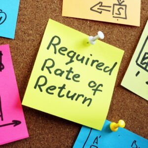 Sticky note with "required rate of return" written on it