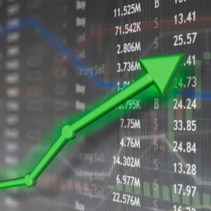 Stock market rising green arrow