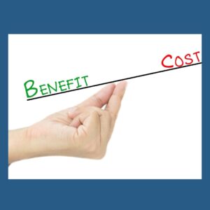 Cost benefit comparison with a hand under it 