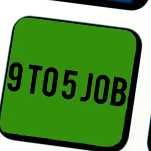 9 to 5 job sign inside green box