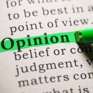 The word opinion highlighted in green