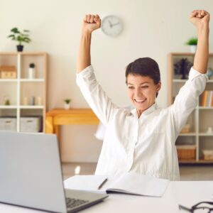 Woman with hands up